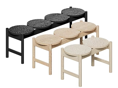 Modern Black And Light Wood Stools With Round Seats And Minimalist Design For Home 3d model