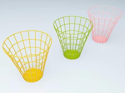 Colorful Conical Wire Baskets for Public Facilities in Yellow Green and Pink Design 3d model