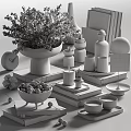 Modern Tabletop Decorative Ornament Set With Marble Glass Candle Cherry Books And Flowers