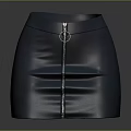 Stylish Black Leather Skirt With Front Zipper And Circular Metal Buckle