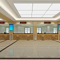 Spacious Modern Service Hall Interior With Service Windows Digital Screens And Marble Counters 3d model