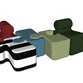 Puzzle Shaped Multicolor Sofa Stools With Interlocking Design For Living Space 3d model