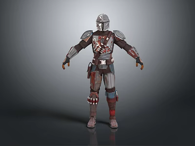 Armored Game And Movie Warrior Character With Silver Red Detailed Armor Design 3d model
