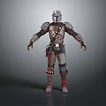Armored Game And Movie Warrior Character With Silver Red Detailed Armor Design