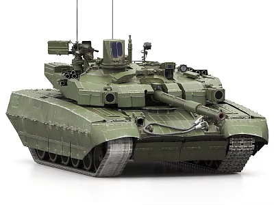 Modern Military Tank With Green Armor Cannon Tracks And Top Sensors 3d model