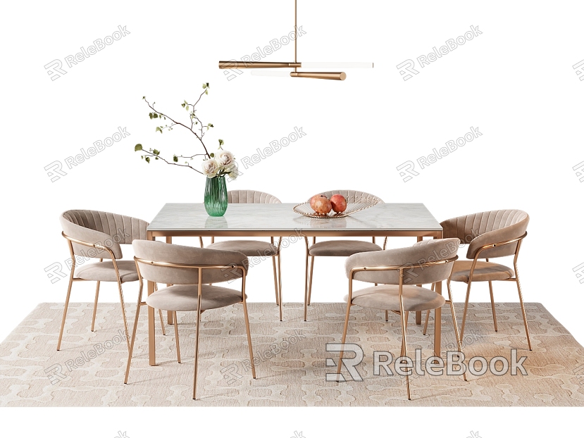 Light Luxury Dining Table and Chair Simple Marble Dining Table Dining Table Vase Fruit Chandelier model