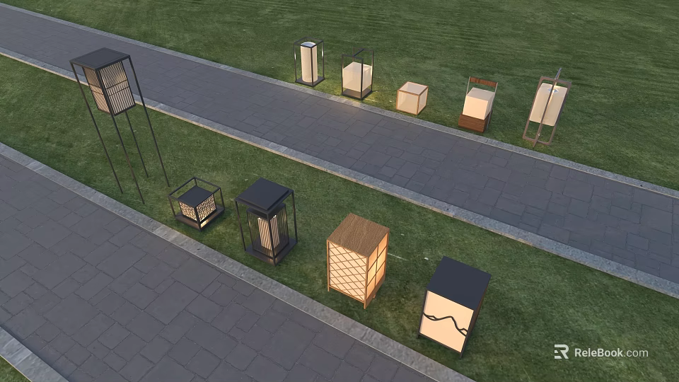 Modern Outdoor Lights with Various Designs for Garden and Pathway Decoration 3d model 
