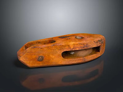 Old Vintage Wooden Pulley With Metal Bolts And Rustic Finish 3d model