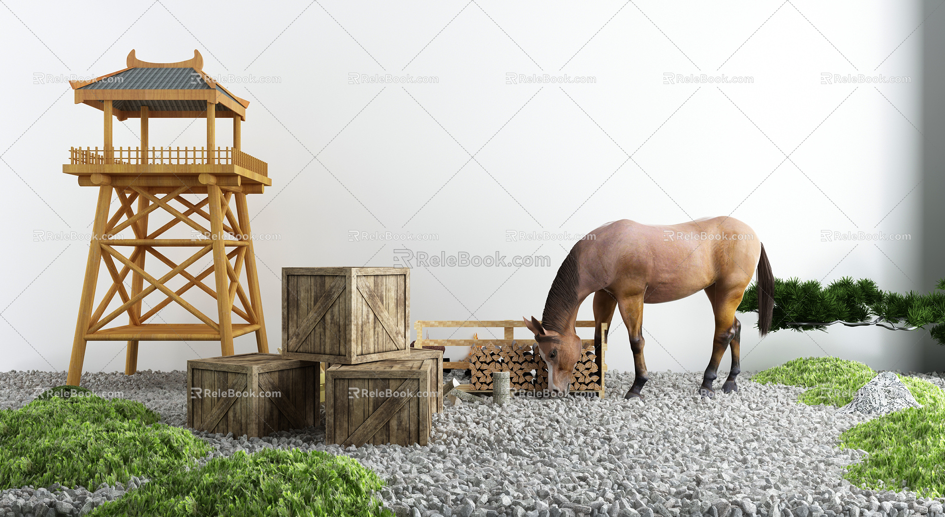 Modern Horse View Horse Farm 3d model