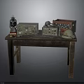Vintage Electronic Devices On Wooden Table Including Radio Meters Speaker And Hat