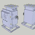 White Industrial Equipment With Square Body Yellow Protrusions Base And Side Interfaces Handles
