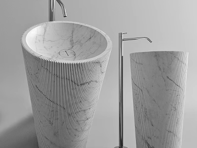 Modern Marble Ribbed Mirror Design For Bathroom Interior With Faucet And Sink 3d model
