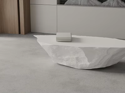 White Irregular Shaped Stone Coffee Table In Modern Minimalist Interior With Cabinets 3d model