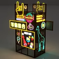 Vibrant Neon Art Installation With Chinese Signs Open Arrow And Grid Design
