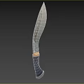Silver Carved Blade Knife With Blue Handle And Gold Accent Weapon