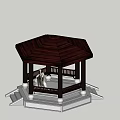 Traditional Octagonal Pavilion With Dark Wooden Roof White Stone Base And Steps