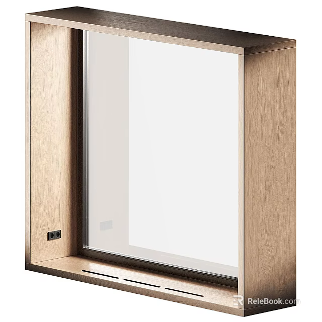 Modern Casement Window With Wooden Frame And Large Clear Glass Panel Design 3d model 