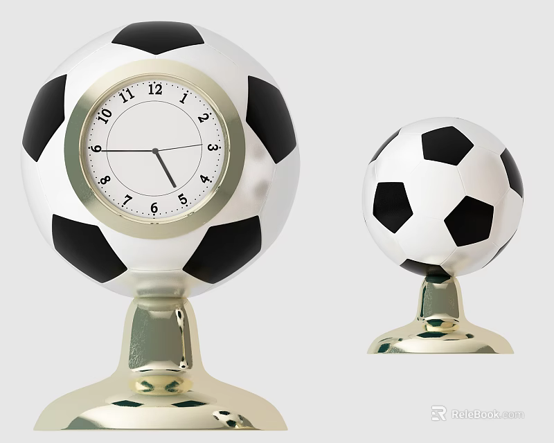 Black And White Soccer Ball Shaped Table Lamp With Golden Base Design 3d model 