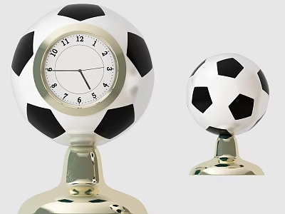 Black And White Soccer Ball Shaped Table Lamp With Golden Base Design 3d model