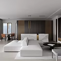 Modern Living Dining Room Interior With White L Shaped Sofa And Wooden Panel Wall