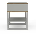 Gray Storage Cabinet With Wooden Base Trim Metal Frame And Lower Shelf