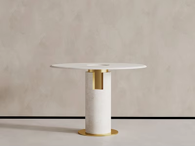 Minimalist Luxury Round Marble Table With White Top Gold Metal Accents And Light Background 3d model