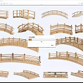 Wooden Landscape Bridges with Various Arched Shapes and Intricate Railing Designs