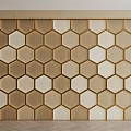 Modern Sofa Background Wall Design With Hexagonal Wooden And White Panels 3d model