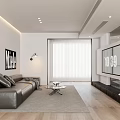 Modern Living Room Interior Design With Gray Sofa Rug Blinds And Wooden Flooring