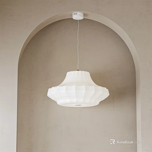 White Pleated Pendant Light In Modern Interior With Arched Wall 3d model