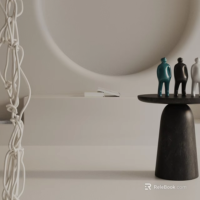 Modern Minimalist Side Table With Black Base And Three Figurine Ornaments 3d model 