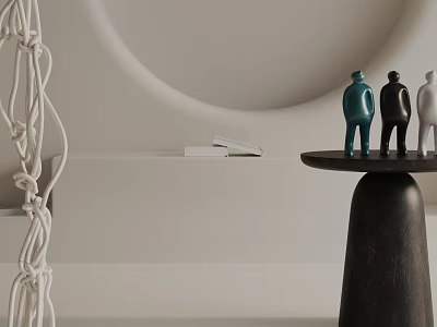 Modern Minimalist Side Table With Black Base And Three Figurine Ornaments 3d model