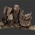 Reddish Brown Natural Stone Featuring Visible Texture Cracks and Soil Gravel Base