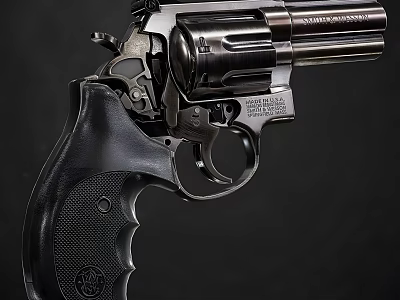 Classic Revolver Firearm With Black Grip And Polished Metal Barrel Design 3d model