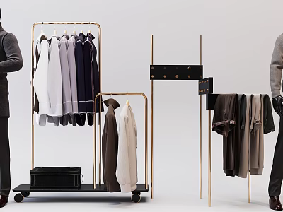 Modern Design Gold Metal Mobile Clothes Racks With Wheels Hanging Shirts Coats 3d model