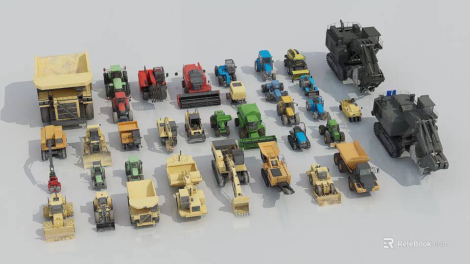 Various Types of Utility Vehicle Models Including Construction Trucks and Tractors 3d model 