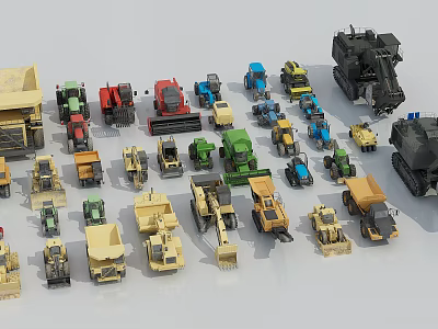 Various Types of Utility Vehicle Models Including Construction Trucks and Tractors 3d model