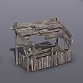 Weathered Wooden Shed Building With Broken Roof Planks And Palisade Fence