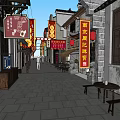 Traditional Commercial Street With Fresh Fruit Stalls Red Lanterns And Traditional Shops