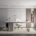 Modern Study Room Interior With White Office Chair Wooden Desk Floor Lamp And Minimalist Wall