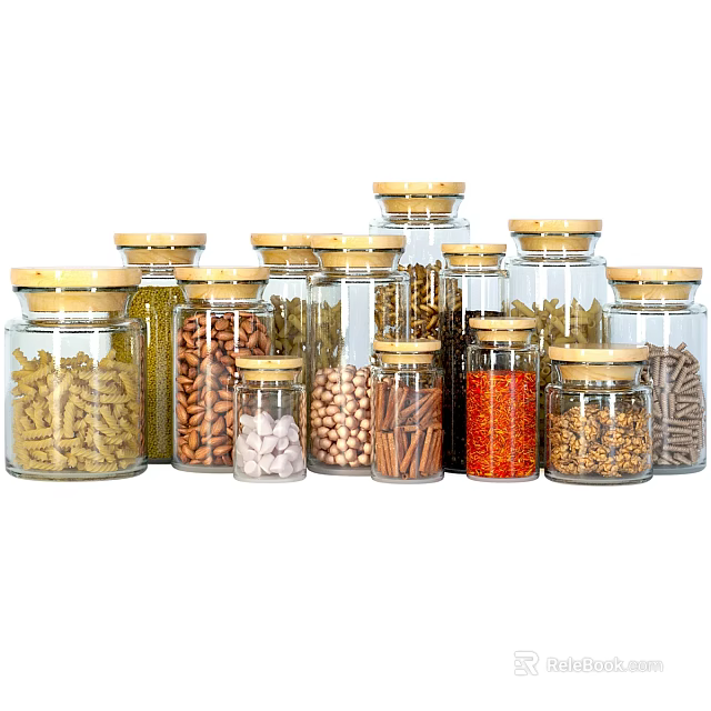 Glass Spice Jars With Wooden Lids Holding Various Spices For Organized Kitchen 3d model 