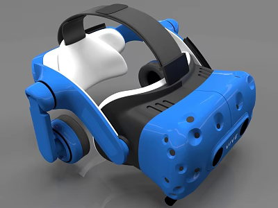 Blue and White VR Headset Design With Headband Headphones and Vent Holes 3d model