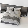 Modern Double Bed With Gray Bedding Pillows Upholstered Headboard And Nightstand 3d model