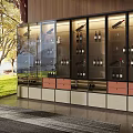 Modern Wine Cabinet Featuring Glass Doors Wine Bottles Drawers And Wooden Design