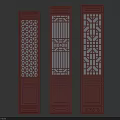 Three Red Wooden Swing Doors With Traditional Chinese Decorative Patterns 3d model