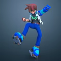 3D Human Character With Brown Hair White Vest And Blue Roller Skates Skating