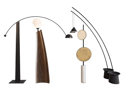 Contemporary Floor Lamps With Curved Structures Diverse Bases And Round Shades 3d model