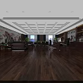 Modern Office Interior With Wooden Flooring Executive Desk Leather Sofa And Green Plants