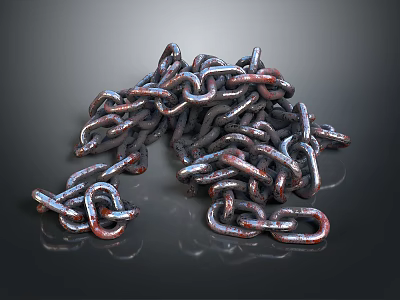 Pile of Rusty Metal Chains With Glossy Links On Dark Background 3d model