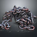 Pile of Rusty Metal Chains With Glossy Links On Dark Background